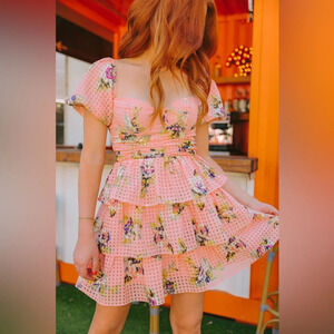 Buddy Love Mini Dress Irish Rose peach sweetheart short sleeve tiered ruffles